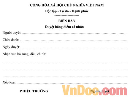 Mẫu biên bản duyệt bảng điểm cá nhân