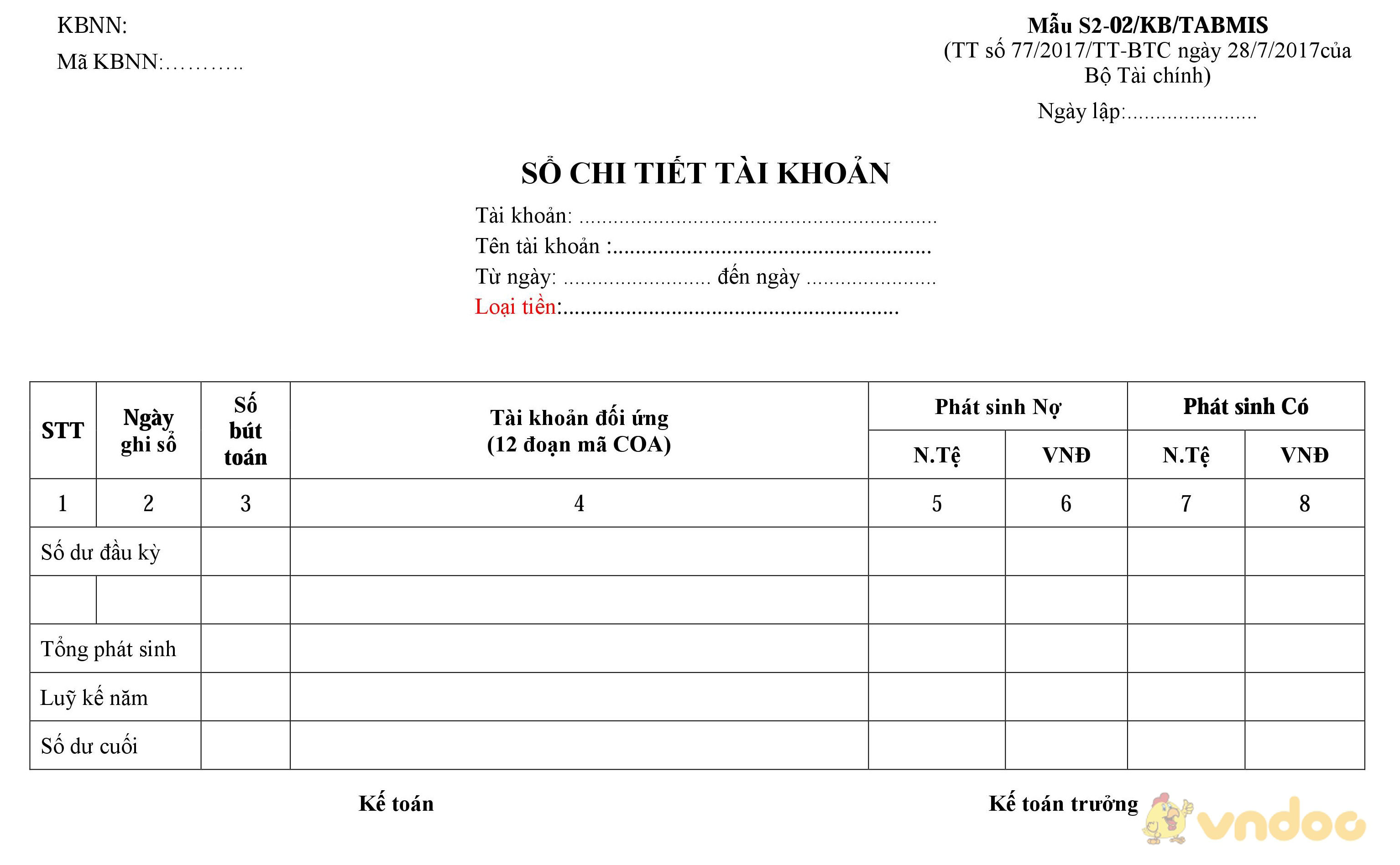 Mẫu sổ chi tiết tài khoản
