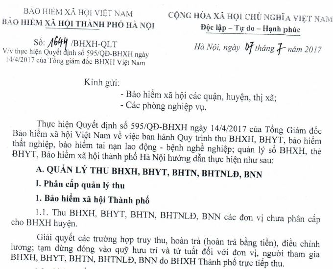 Công văn về thực hiện Quyết định 595