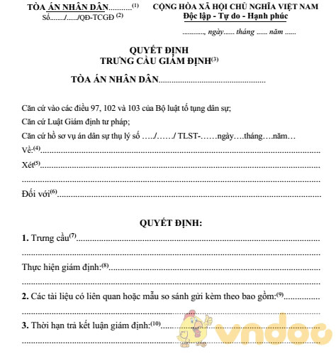 Mẫu quyết định trưng cầu giám định