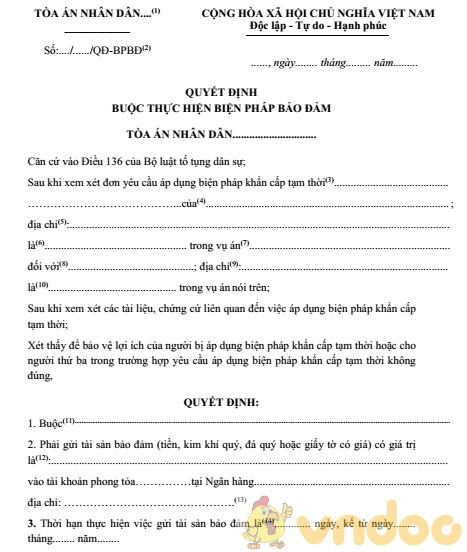 Quyết định áp dụng biện pháp khẩn cấp tạm thời