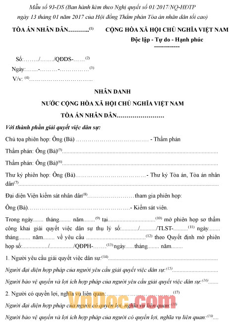 Mẫu số 91-DS: Quyết định Giám đốc thẩm của Ủy ban Thẩm phán Tòa án nhân dân cấp cao