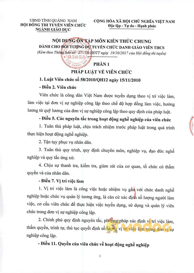 Đề cương ôn tập môn Kiến thức chung thi viên chức THCS năm 2017 tỉnh Quảng Nam