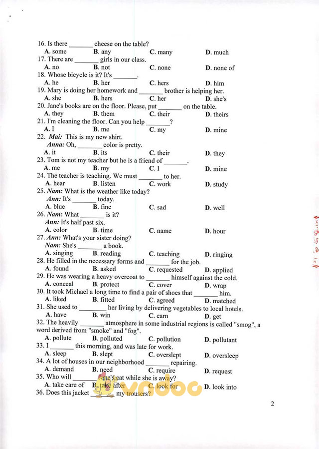 Đề cương ôn tập thi tuyển viên chức giáo dục 2017 môn tiếng Anh tỉnh Quảng Nam