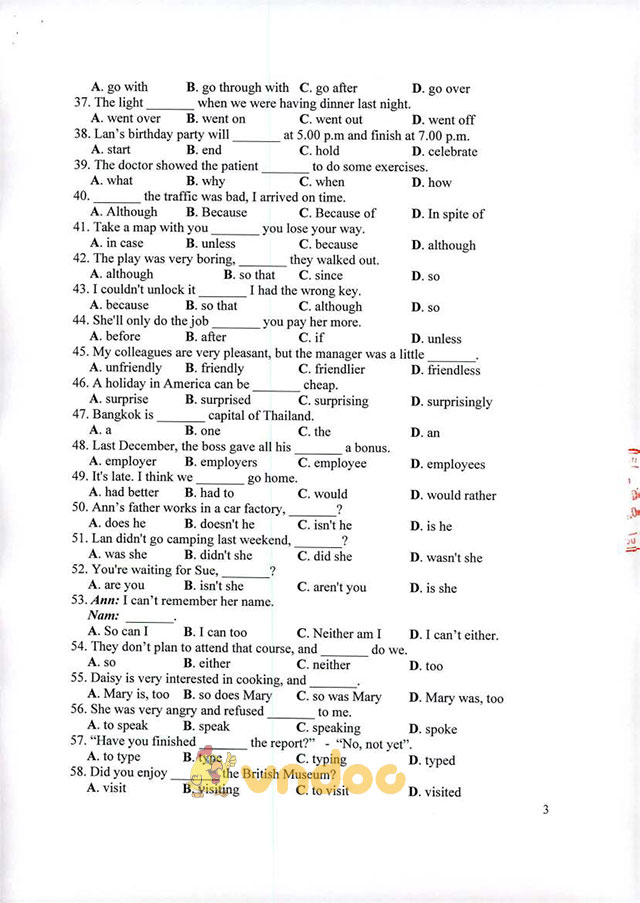 Đề cương ôn tập thi tuyển viên chức giáo dục 2017 môn tiếng Anh tỉnh Quảng Nam