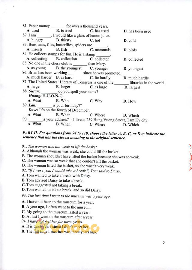 Đề cương ôn tập thi tuyển viên chức giáo dục 2017 môn tiếng Anh tỉnh Quảng Nam