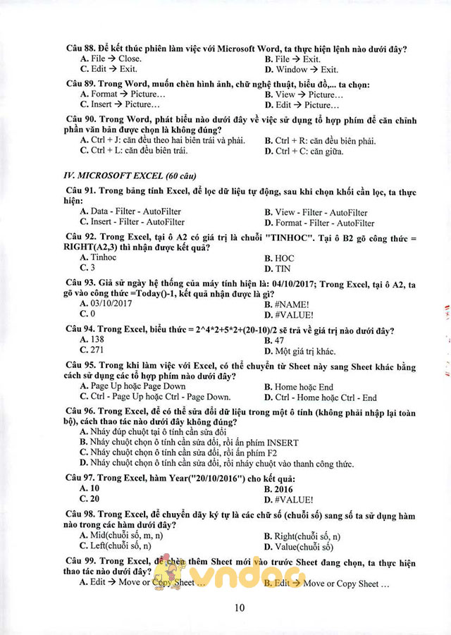 Đề cương ôn tập thi tuyển viên chức giáo dục môn Tin học văn phòng tỉnh Quảng Nam năm 2017