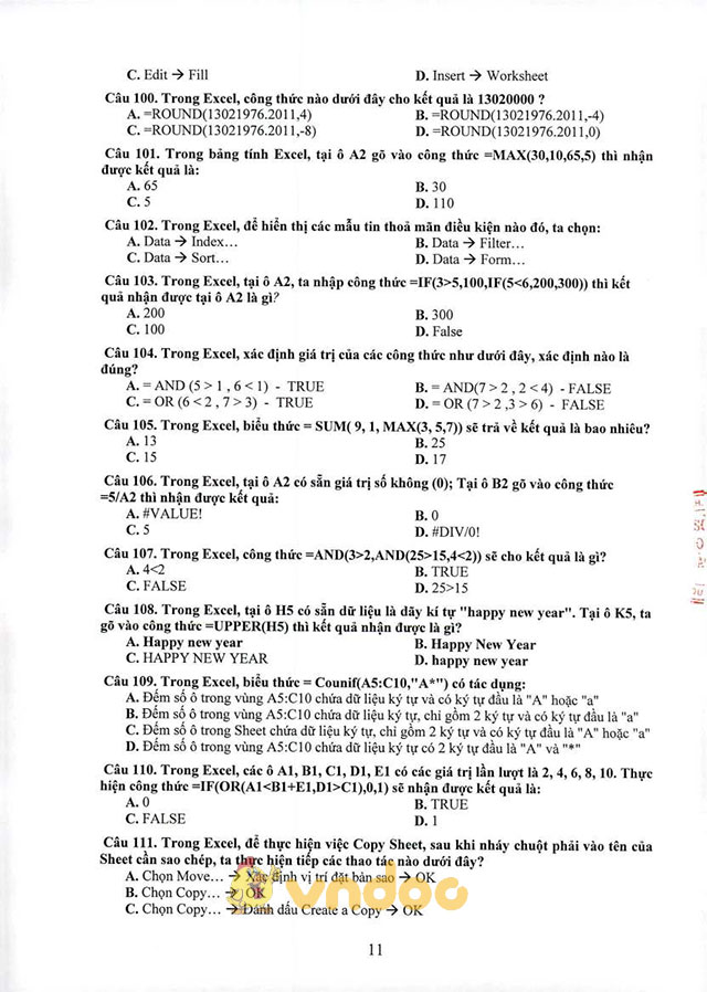 Đề cương ôn tập thi tuyển viên chức giáo dục môn Tin học văn phòng tỉnh Quảng Nam năm 2017