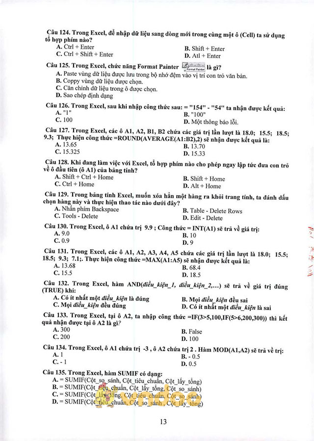 Đề cương ôn tập thi tuyển viên chức giáo dục môn Tin học văn phòng tỉnh Quảng Nam năm 2017