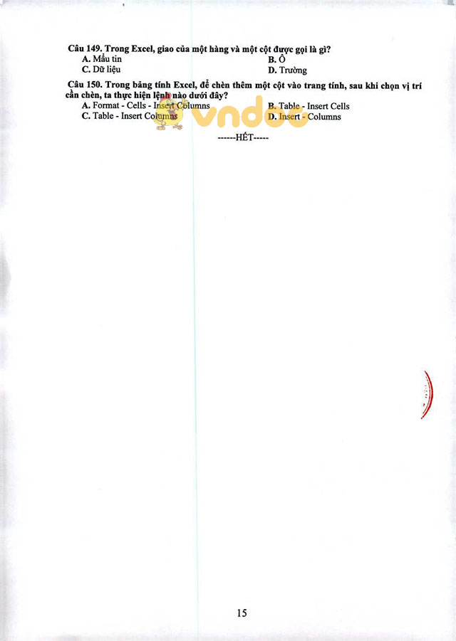 Đề cương ôn tập thi tuyển viên chức giáo dục môn Tin học văn phòng tỉnh Quảng Nam năm 2017