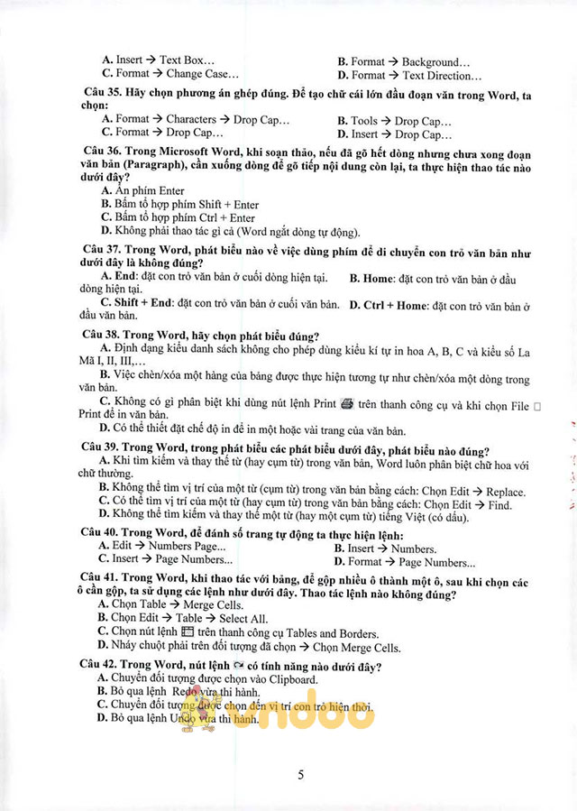 Đề cương ôn tập thi tuyển viên chức giáo dục môn Tin học văn phòng tỉnh Quảng Nam năm 2017
