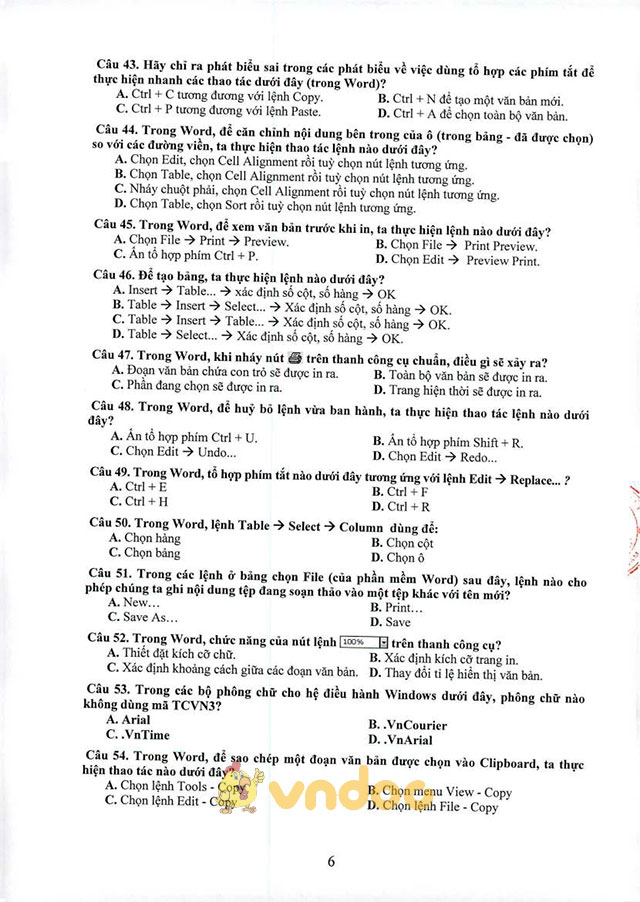 Đề cương ôn tập thi tuyển viên chức giáo dục môn Tin học văn phòng tỉnh Quảng Nam năm 2017