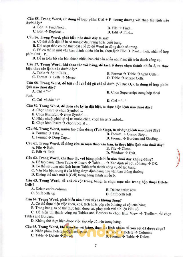 Đề cương ôn tập thi tuyển viên chức giáo dục môn Tin học văn phòng tỉnh Quảng Nam năm 2017