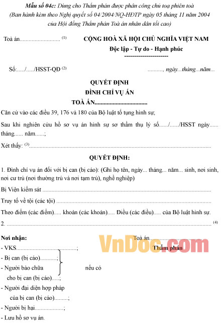 Mẫu số 04c: Quyết định đình chỉ vụ án