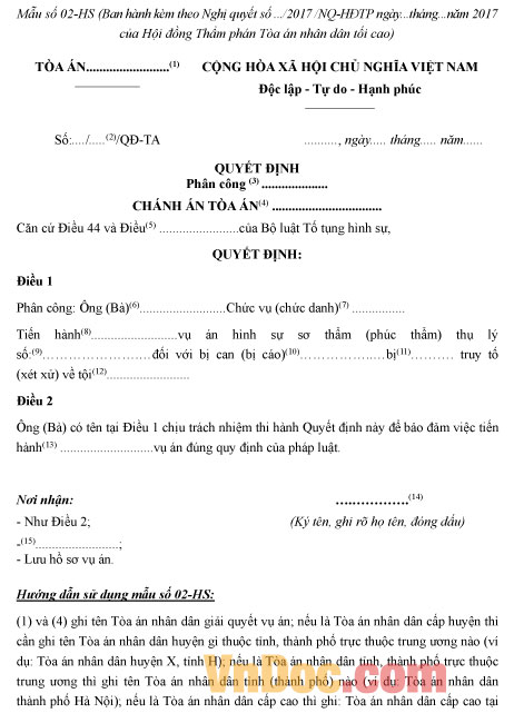 Mẫu số 02-HS: Quyết định phân công