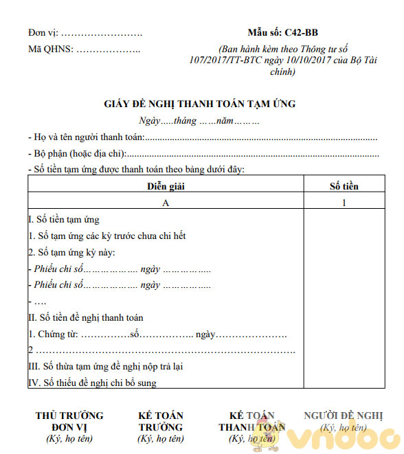 Giấy đề nghị thanh toán tạm ứng
