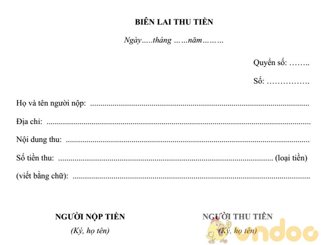 Mẫu biên lai thu tiền