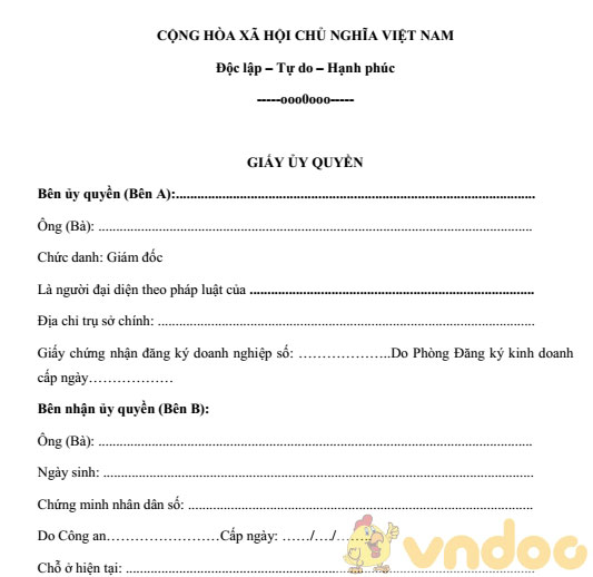 Giấy ủy quyền là người đại diện theo pháp luật