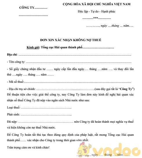 Giấy xác nhận không nợ thuế