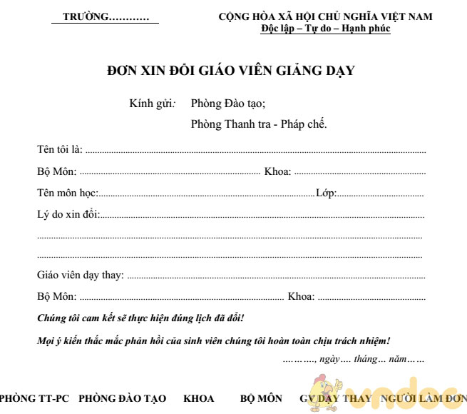 Đơn xin đổi giáo viên