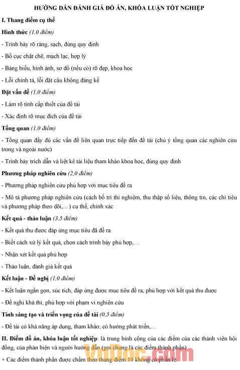 Mẫu phiếu hướng dẫn chấm đồ án, khóa luận tốt nghiệp