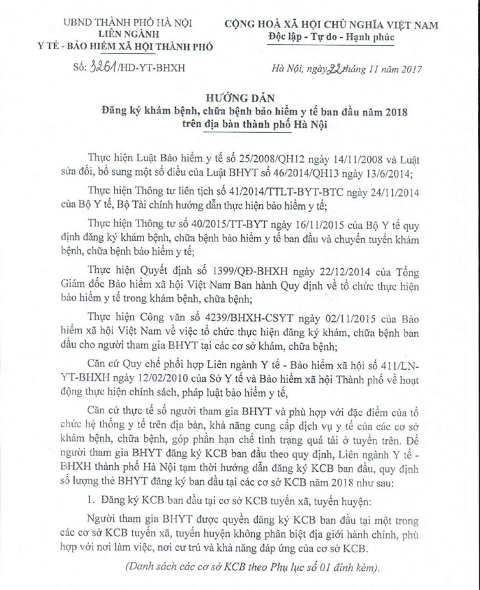 Danh sách Bệnh viện và cơ sở KCB ban đầu tại Hà Nội năm 2018