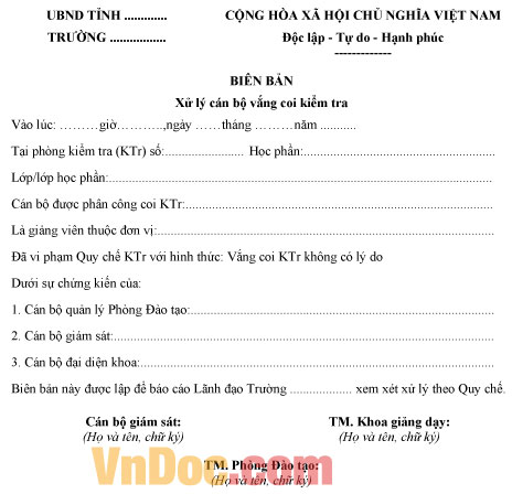 Mẫu biên bản xử lý cán bộ vắng coi kiểm tra
