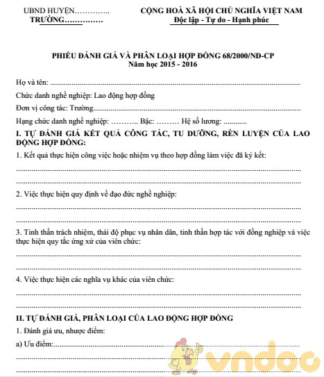 Mẫu nhận xét giáo viên hợp đồng