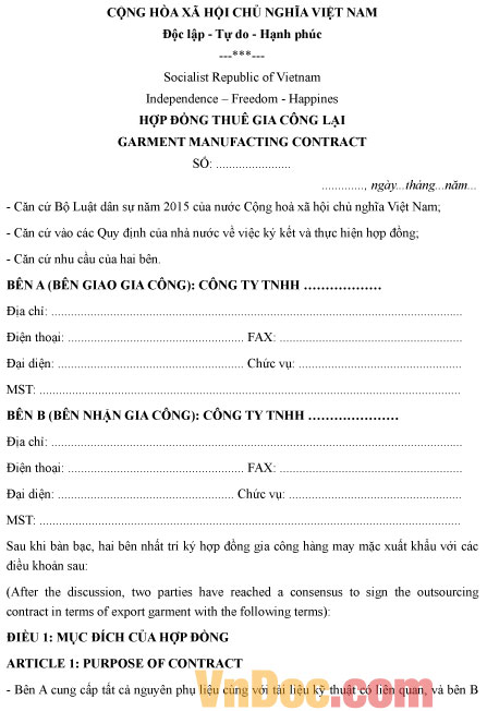 Mẫu hợp đồng thuê gia công lại