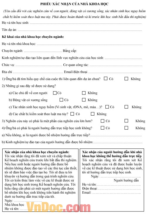 Phiếu xác nhân của nhà khoa học