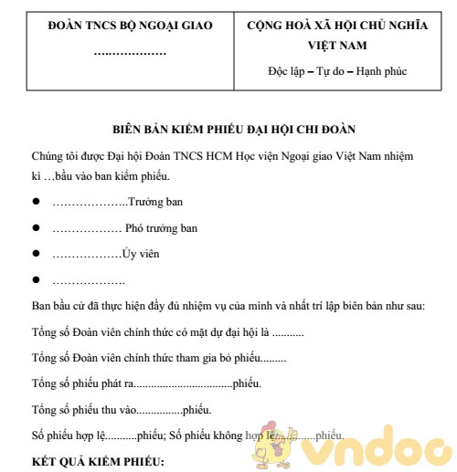 Mẫu biên bản kiểm phiếu bầu cử chi đoàn