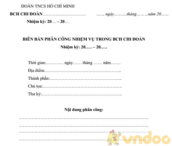 Biên bản phân công nhiệm vụ BCH chi đoàn