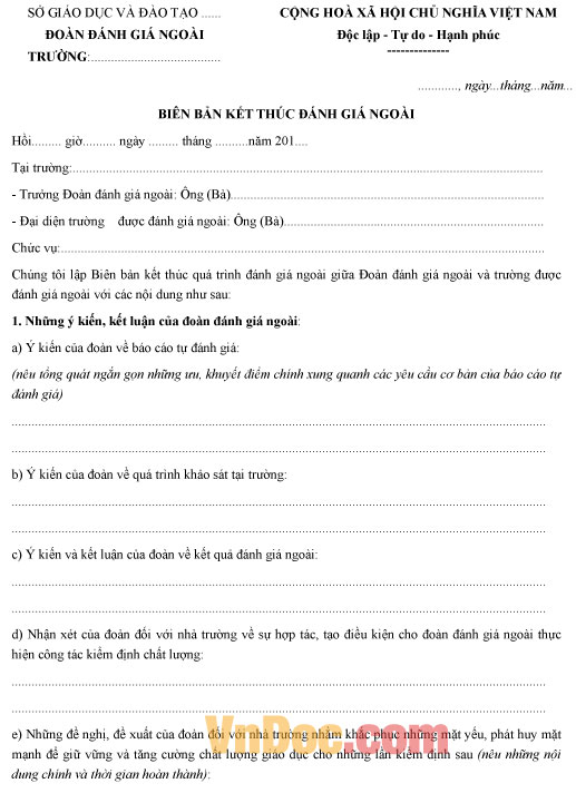 Biên bản kết thúc đánh giá ngoài