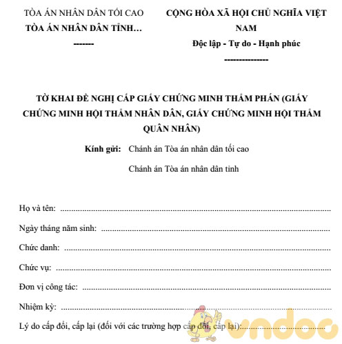 Tờ khai đề nghị cấp giấy chứng minh thẩm phán