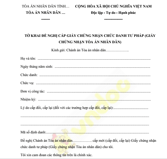 Tờ khai đề nghị cấp giấy chứng nhận chức danh tư pháp