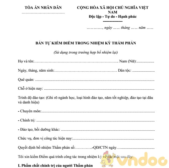 Bản tự kiểm điểm trong nhiệm kỳ thẩm phán