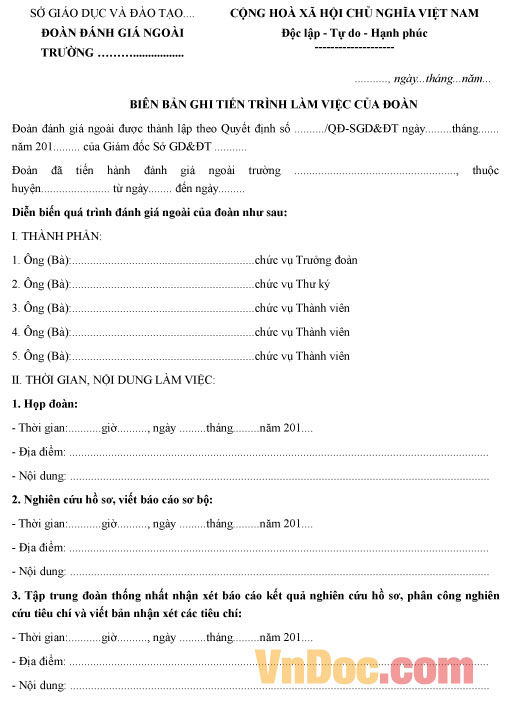 Mẫu biên bản ghi tiến trình làm việc của đoàn