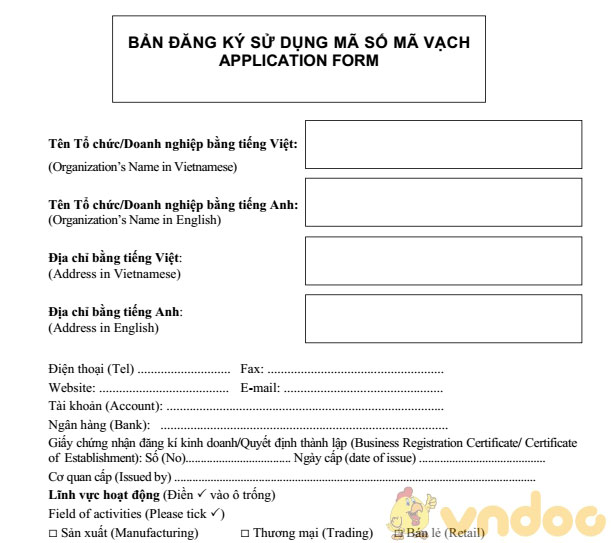 Phiếu đăng ký sử dụng mã số - mã vạch