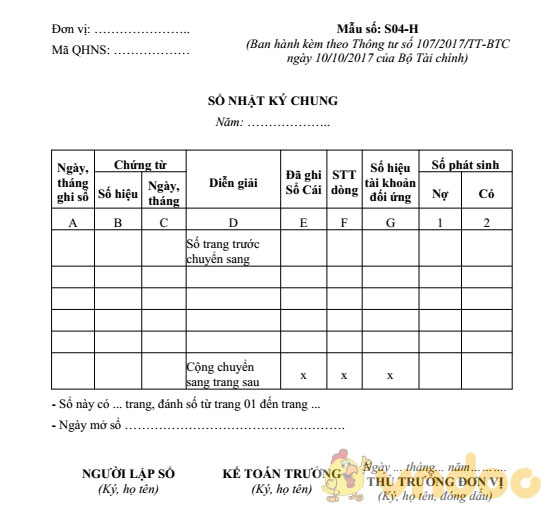 Mẫu sổ nhật ký chung