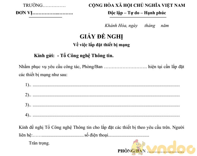 Giấy đề nghị lắp đặt thiết bị mạng