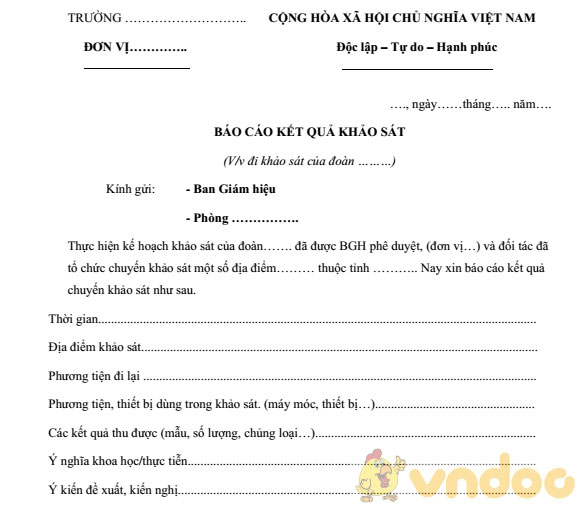 Mẫu báo cáo khảo sát thực tế