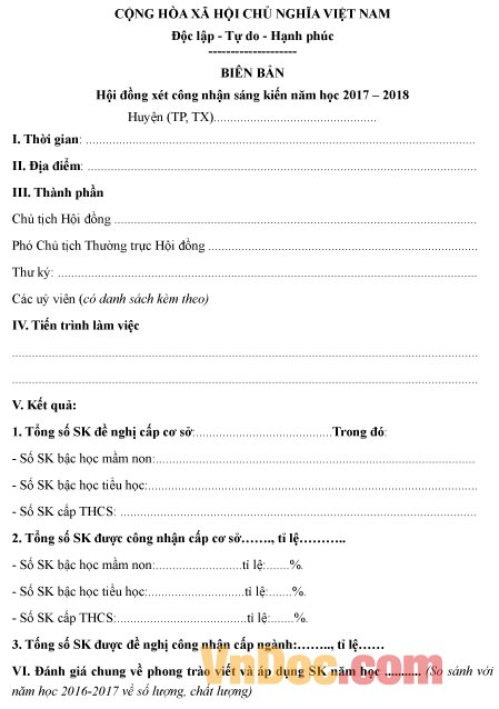 Mẫu biên bản hội đồng xét công nhận sáng kiến kinh nghiệm