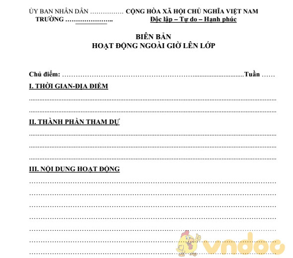Mẫu biên bản hoạt động ngoài giờ lên lớp