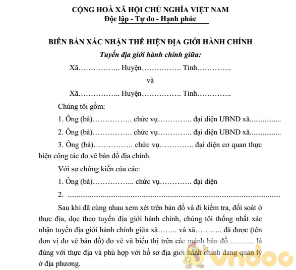 Mẫu biên bản xác nhận thể hiện địa giới hành chính