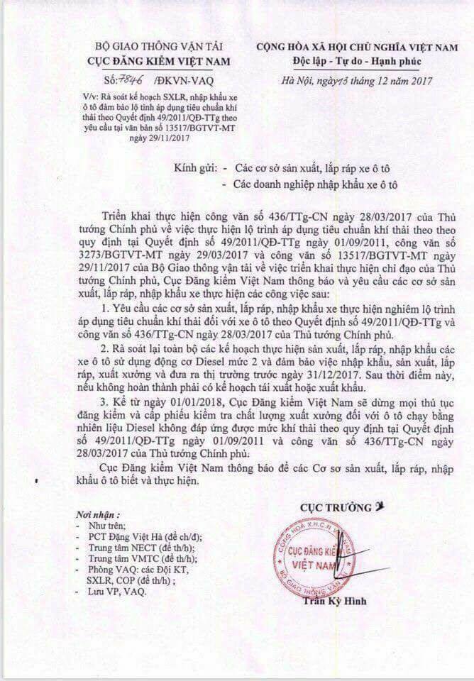 Dừng đăng kiểm ôtô không đạt chuẩn khí thải