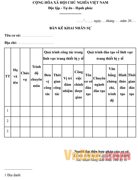 Mẫu kê khai nhân sự