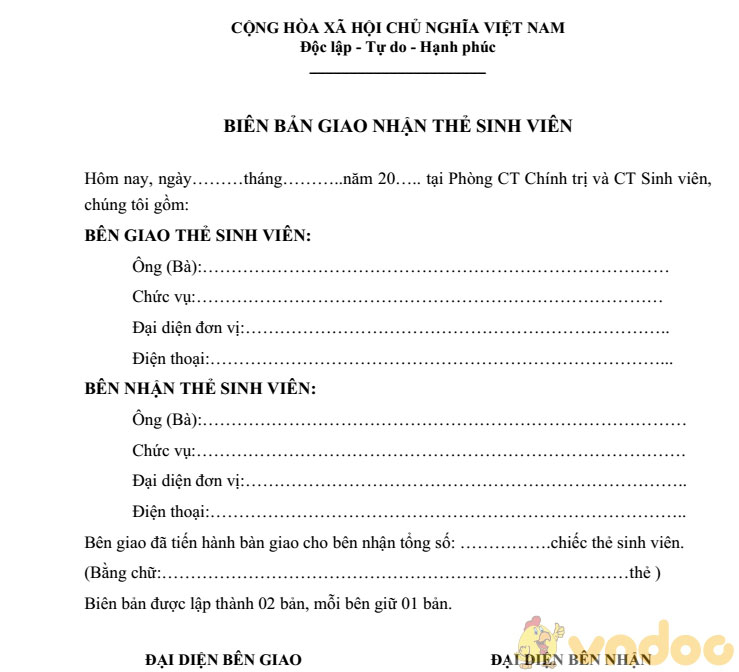 Mẫu biên bản giao nhận thẻ sinh viên