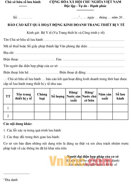 Báo cáo kết quả hoạt động kinh doanh trang thiết bị y tế