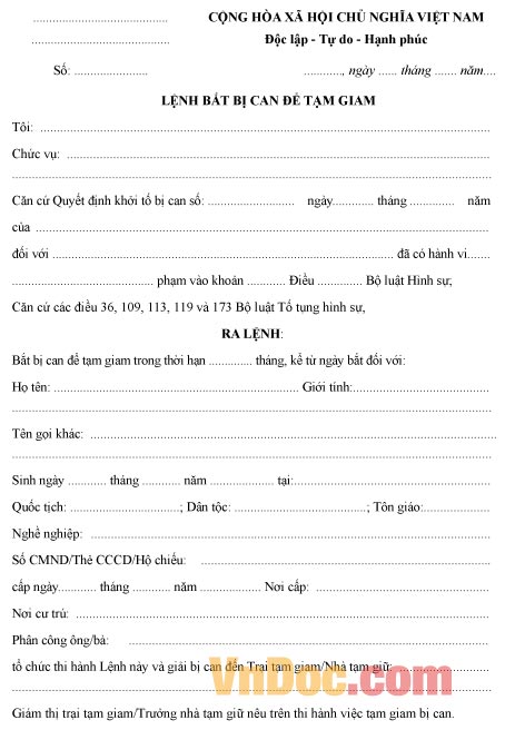 Lệnh bắt bị can để tạm giam