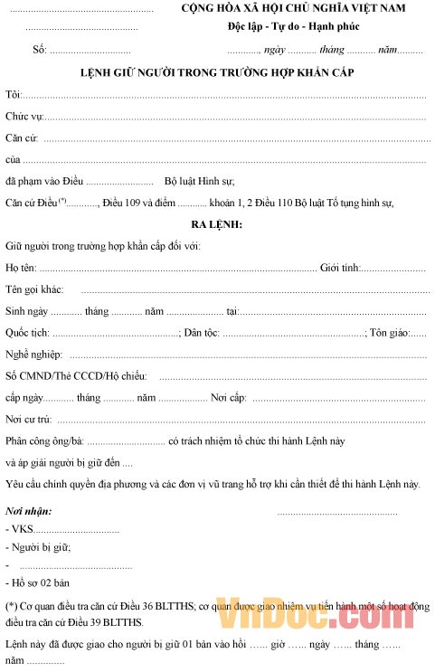 Lệnh giữ người trong trường hợp khẩn cấp